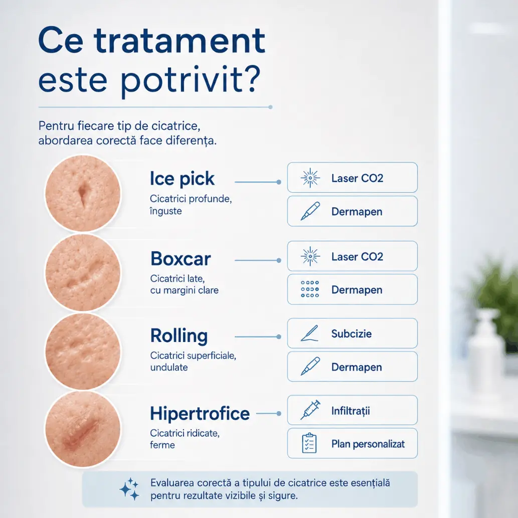 Cicatrici post-acnee: tipuri și opțiuni de tratament